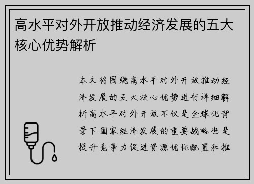 高水平对外开放推动经济发展的五大核心优势解析 高水平对外开放推动经济发展的五大核心优势解析